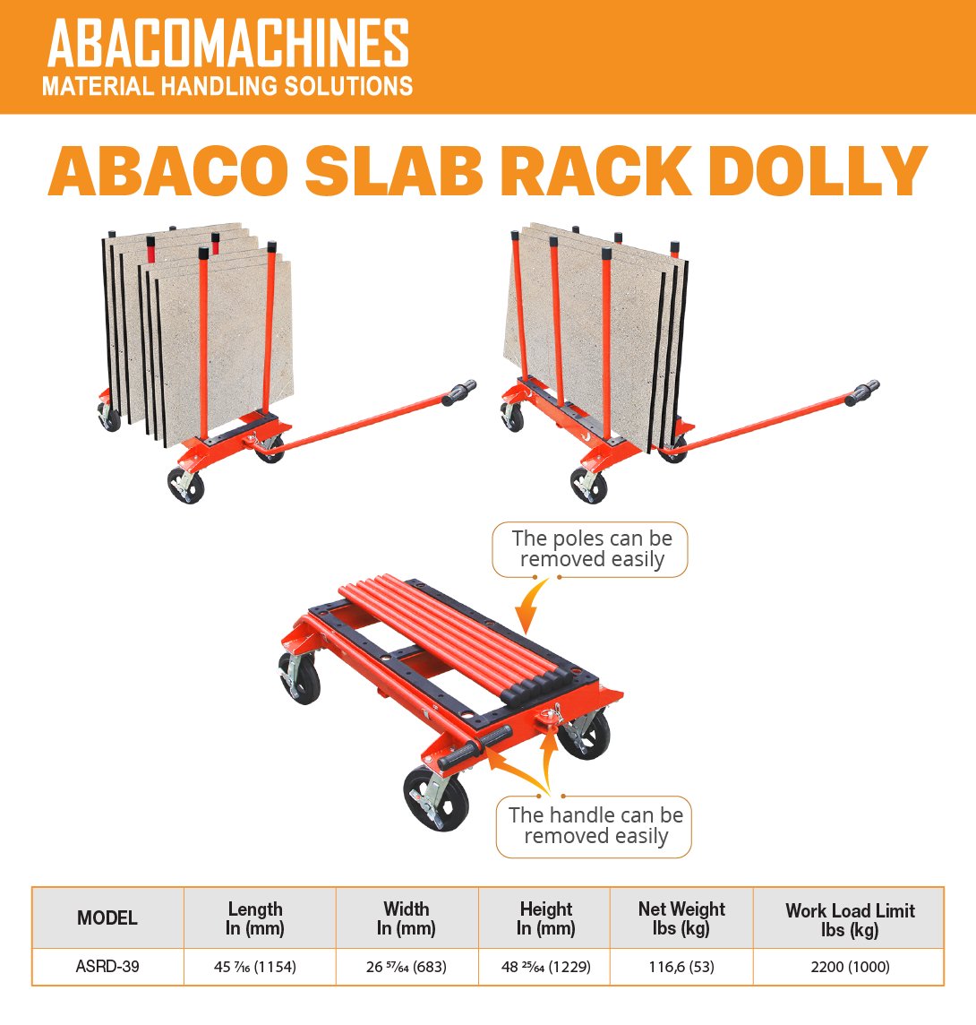 Abaco Heavy - Duty Slab Rack Dolly for Easy Slab and Glass Sheet Transport