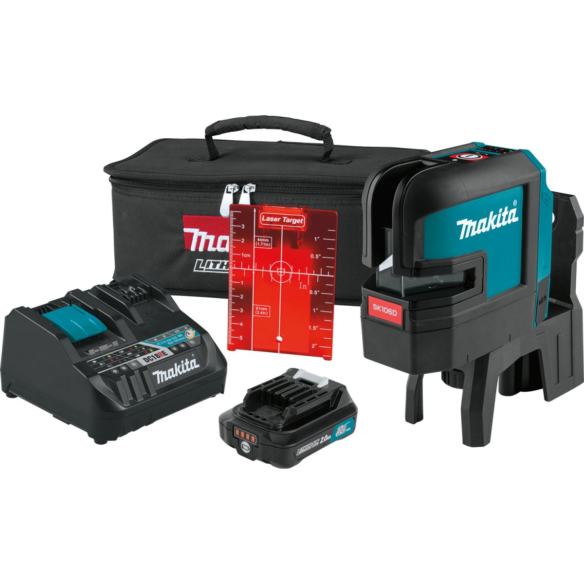 Makita 12V Max CXT® Lithium‑Ion Cordless Self‑Leveling Cross‑Line and 4‑Point Red Beam Laser for Construction and Measurement Applications