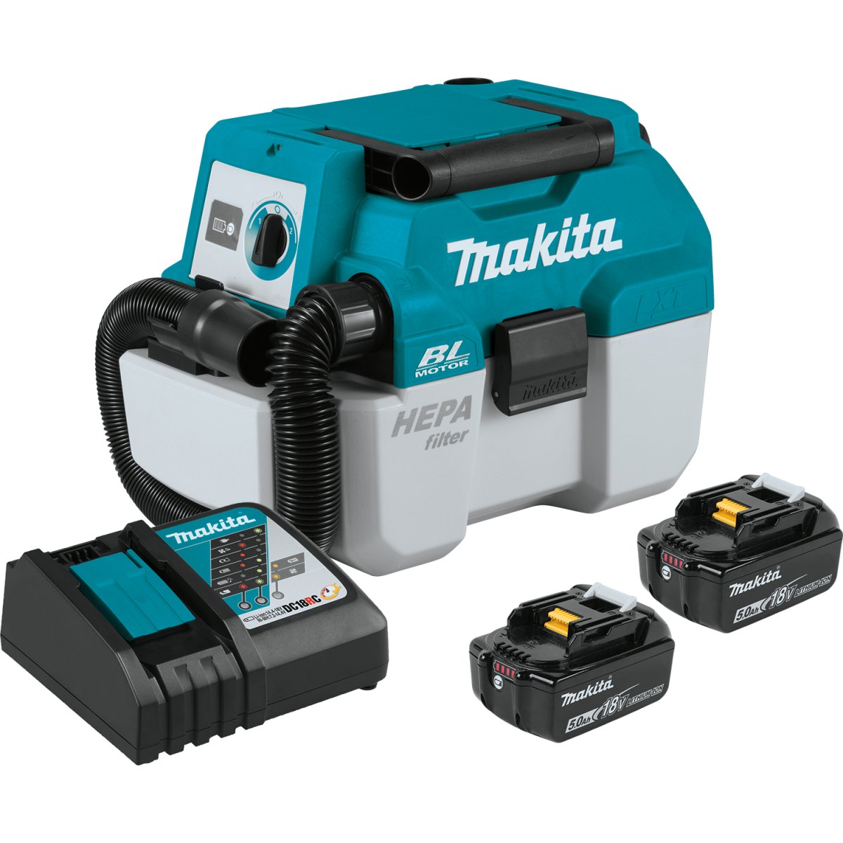 18V LXT® Brushless Cordless 2 Gallon HEPA Wet/Dry Portable Dust Extractor with 5.0Ah Battery Compatibility