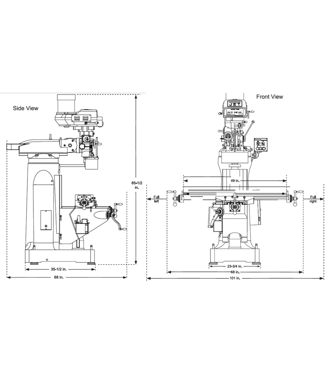 EVS-949 2-Axis Mill with ACU-RITE 203 DRO and Servo X, Y, Z-Axis Powerfeeds