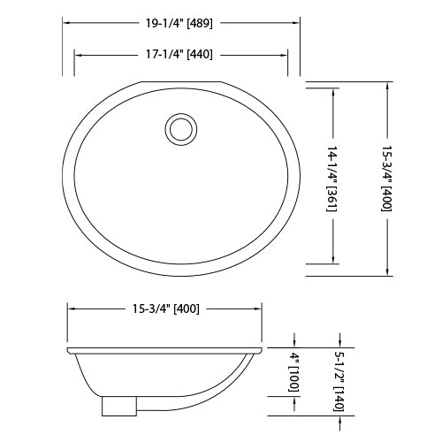 19 1/4 Inch ADA Compliant White Porcelain Undermount Oval Bathroom Sink