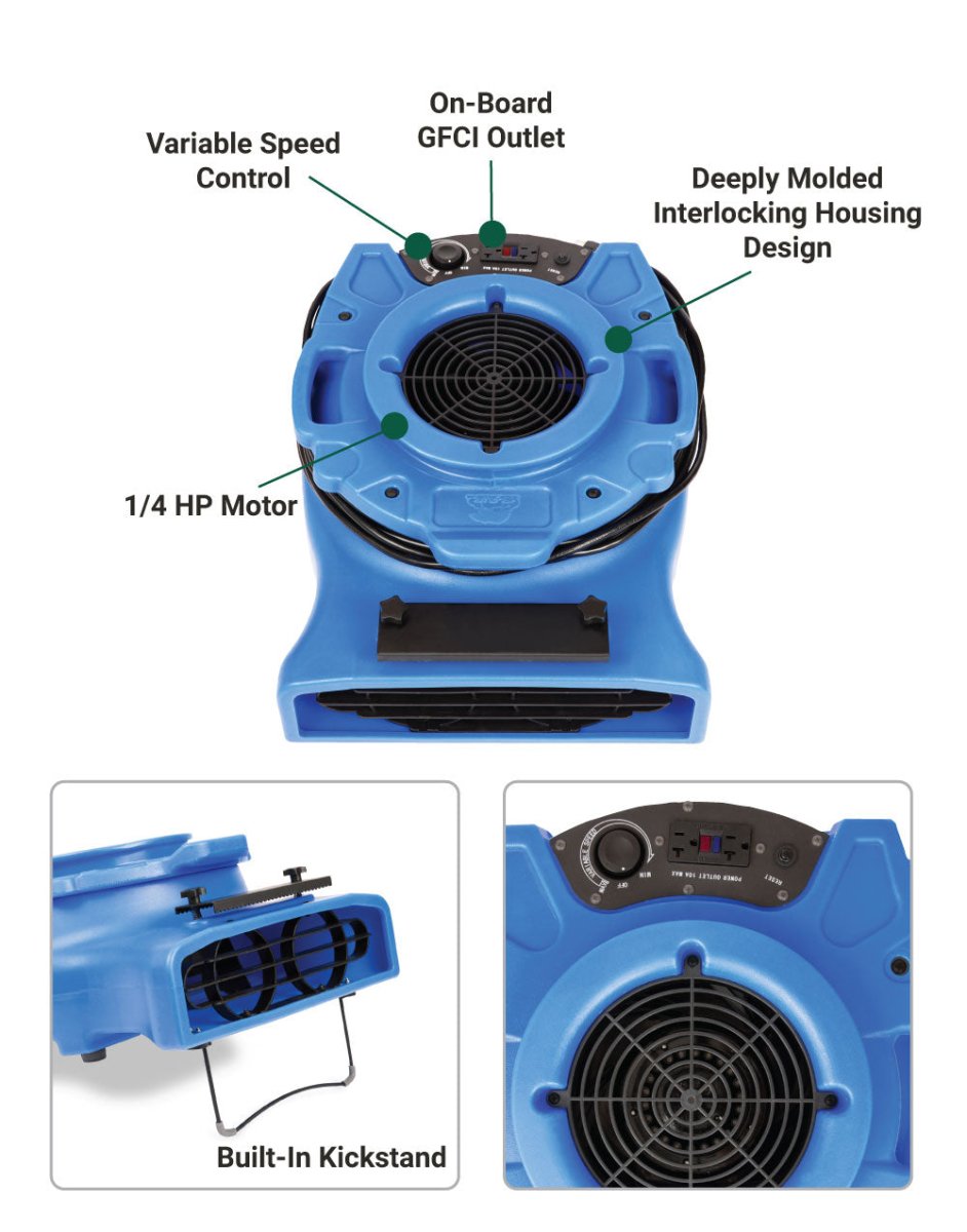 B-Air Variable Speed Air Mover with 2.0 Amps and 950 CFM for Efficient Airflow