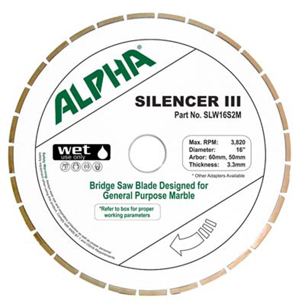 Alpha Premium Marble Bridge Saw Blade - Silencer III Blade for Marble Cutting