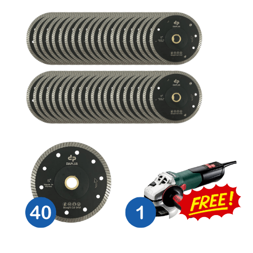 Combo Pack of Porcelain Diamond Blades with a Complimentary Metabo Variable - Speed Angle Grinder