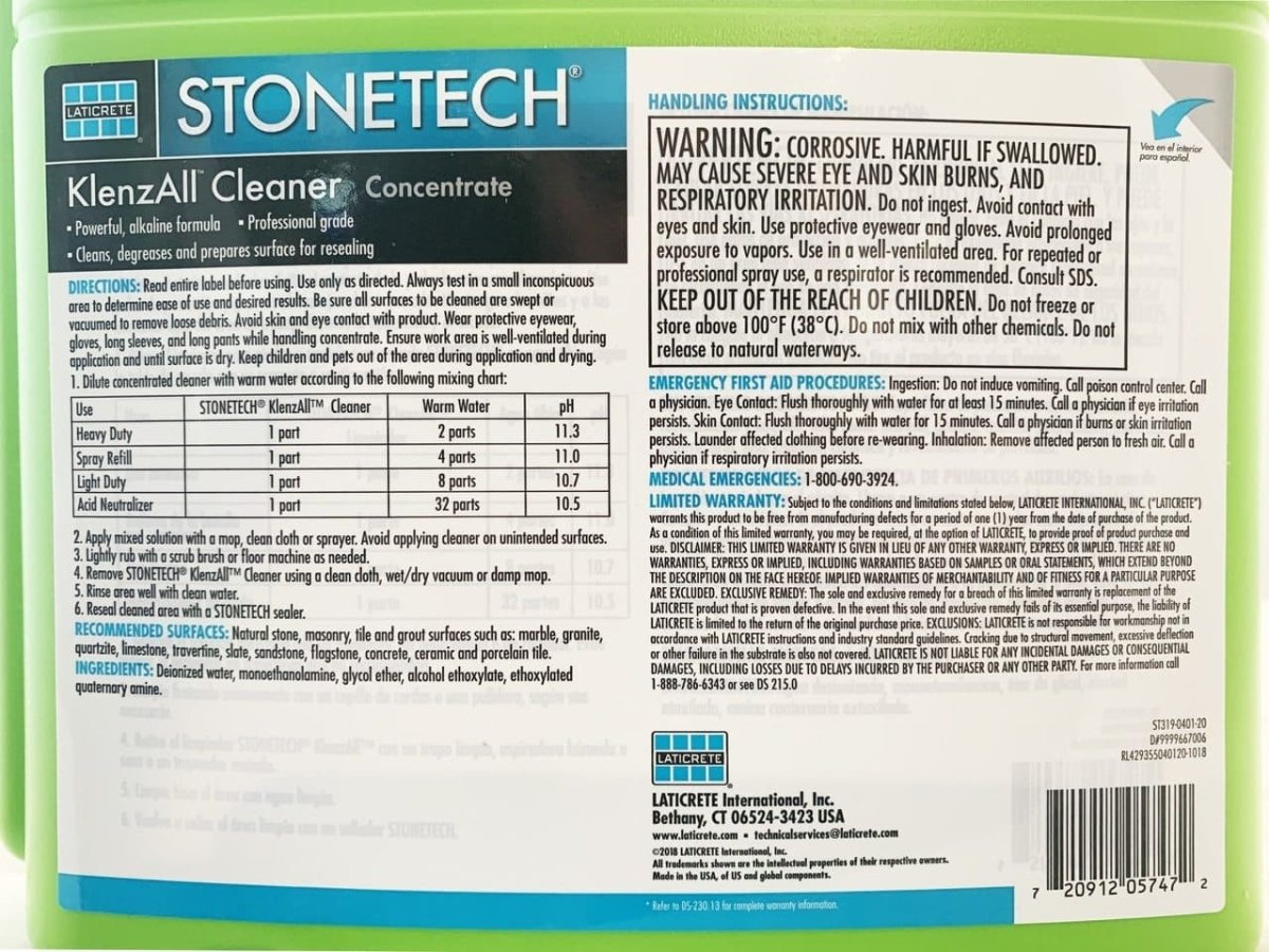 StoneTech Klenz All Alkaline Heavy - Duty Cleaner for Natural Stone and Tile