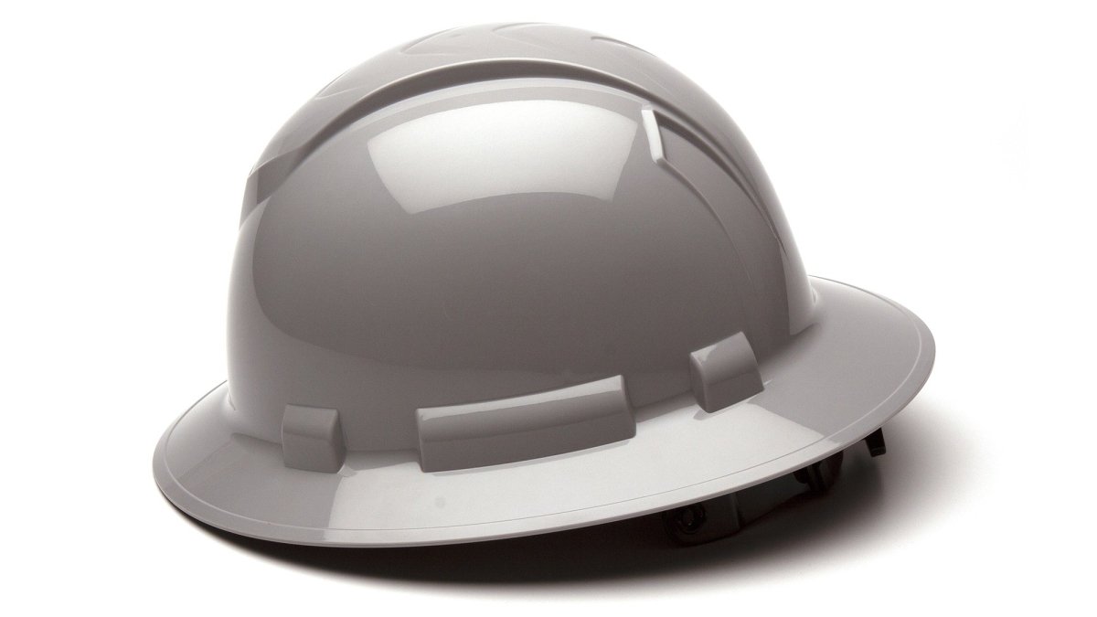Case of 12 Gray Full Brim Style Four - Point Standard Ratchet Safety Hard Hats