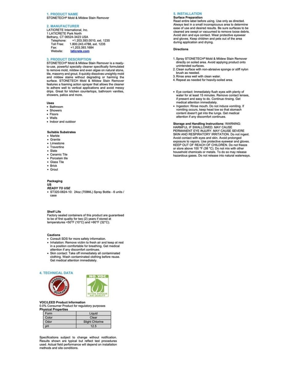 StoneTech High - Performance Mold and Mildew Stain Remover for Natural Stone